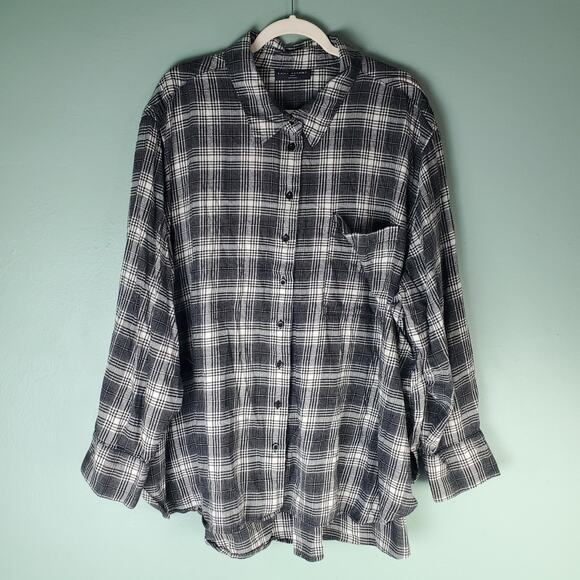 Lane Bryant Womens Black White Plaid Button Up Shirt size 34 / 36 - Picture 1 of 7